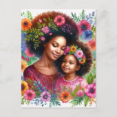 Black Mother and Daughter Floral Watercolor ポストカード (正面)
