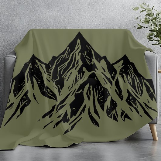 Black Mountain Peak | Modern Moss Green Hiking フリースブランケット