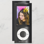 Black MP3 Music Player Birthday 招待状 (正面/裏面)