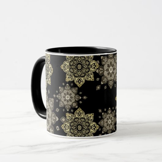 Black Mug with gold Medallions マグカップ (正面左)