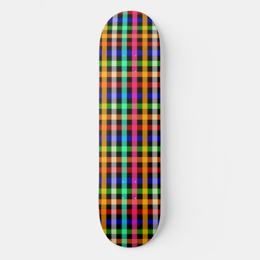 Black Multicolored Gingham Plaid Pattern Design  スケートボード (正面)