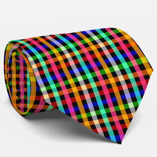 Black Multicolored Gingham Plaid Pattern Design  ネクタイ