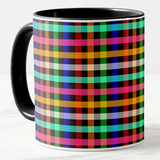 Black Multicolored Gingham Plaid Pattern Design マグカップ