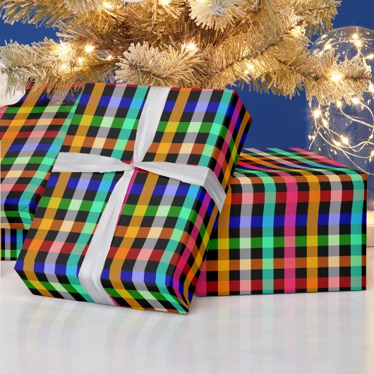 Black Multicolored Gingham Plaid Pattern Design  ラッピングペーパー