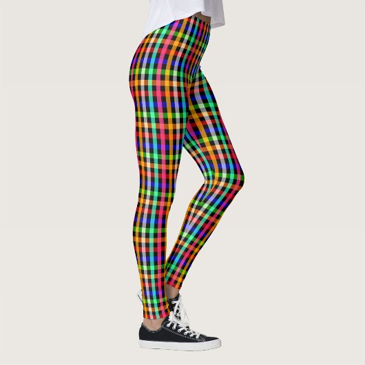 Black Multicolored Gingham Plaid Pattern Design  レギンス