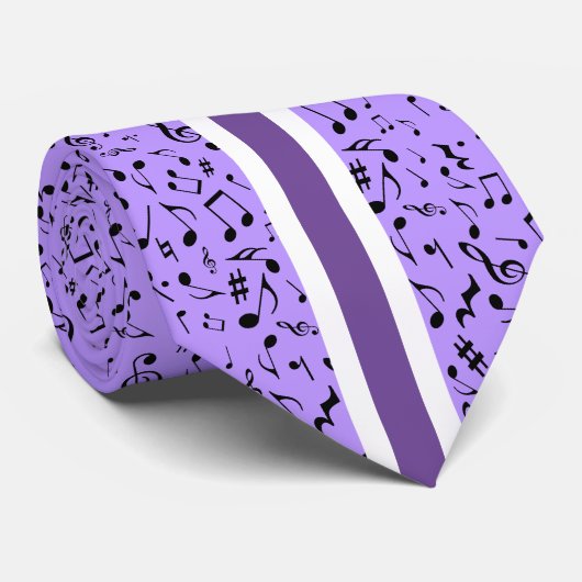 Black Music Notes on PURPLE ネクタイ (ロール)