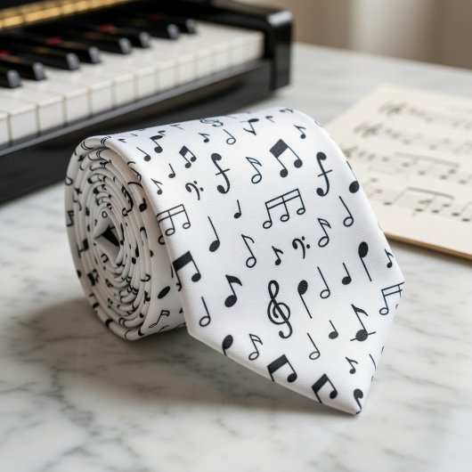 Black Music Notes on White  ネクタイ