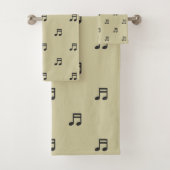 Black Music Notes Pattern on Light Beige バスタオルセット (インサイチュ)