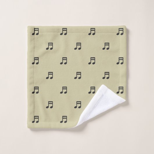 Black Music Notes Pattern on Light Beige バスタオルセット (ウォッシュタオル)