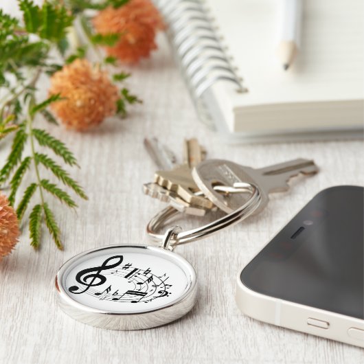 Black musical notes in oval shape キーホルダー (側面)