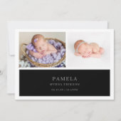 Black Muted Gray Chic Baby Photo Announcement Card 招待状 (正面)