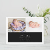 Black Muted Gray Chic Baby Photo Announcement Card 招待状 (スタンド正面)