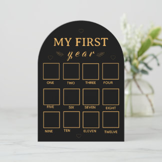 Black my first year photo frame template 招待状