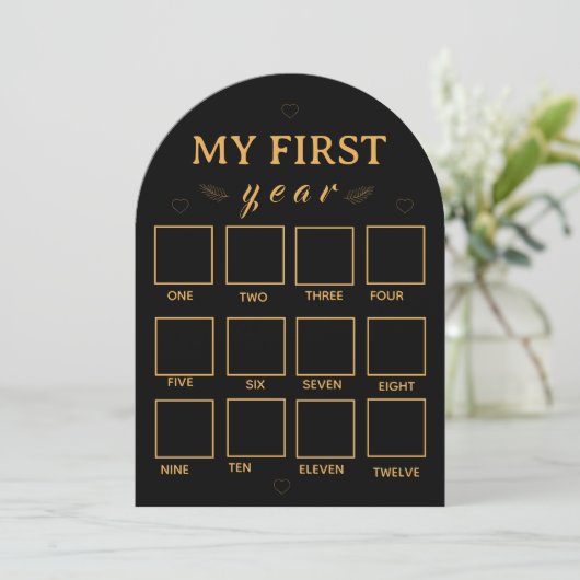Black my first year photo frame template 招待状 (スタンド正面)