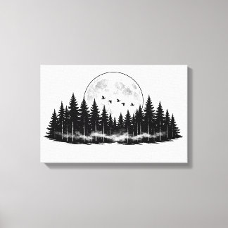 Black N White Forest Sketch, home decor  キャンバスプリント