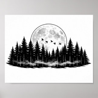 Black N White Forest Sketch, home decor  ポスター