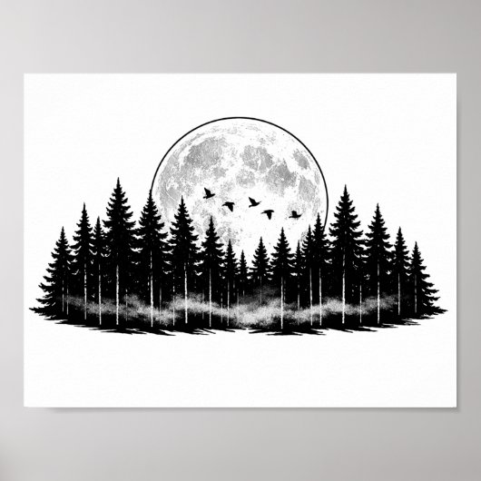 Black N White Forest Sketch, home decor  ポスター (正面)