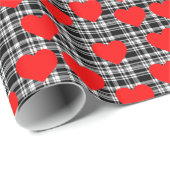 Black N' White tartan plaid with red heart detail ラッピングペーパー (ロールコーナー)