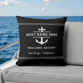 Black Nautical Boat Name Welcome Aboard Anchor  クッション