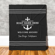 Black Nautical Boat Name Welcome Aboard Anchor 