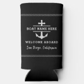 Black Nautical Welcome Aboard Boat Name Anchor スリム缶クーラー (裏面)