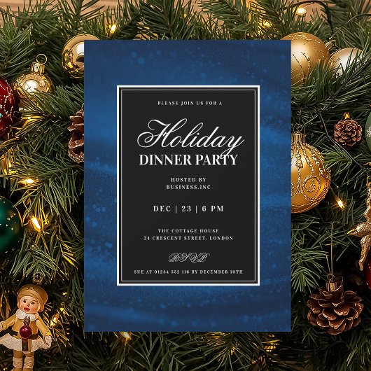 Black & Navy Blu Sequins Xmas Holiday Dinner Party 招待状