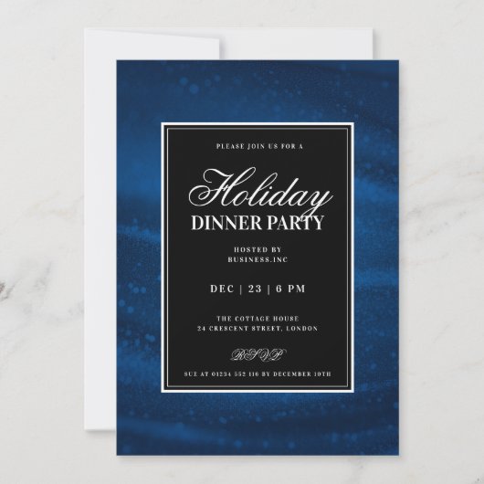 Black & Navy Blu Sequins Xmas Holiday Dinner Party 招待状 (正面)