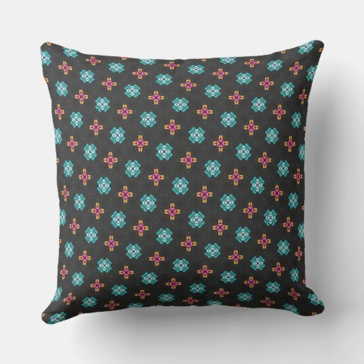 Black Neon Geometric Cross Pattern Pillow クッション (裏面)
