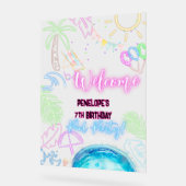 Black Neon Glow Watercolor Pool Party Welcome アクリルサイン (傾斜)