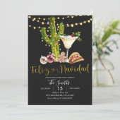 Black Neon Mexican Feliz Navidad Holiday Fiesta 招待状 (スタンド正面)