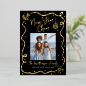 Black New Year Cheer Photo Hand Drawn Real Gold 箔シーズンカード (立ち正面)