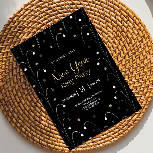 Black New Year invitation card with gold 招待状