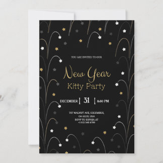 Black New Year invitation card with gold 招待状