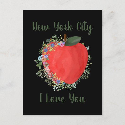 Black New York City I LOVE YOU Big Apple ポストカード (正面)