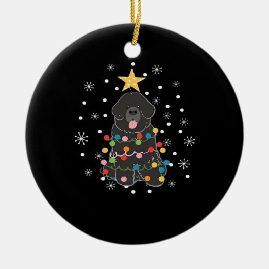 Black Newfie Newfoundland Dog Christmas Tree Class セラミックオーナメント (正面)