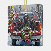 Black Newfoundland Christmas Red Truck Holiday セラミックオーナメント (左)