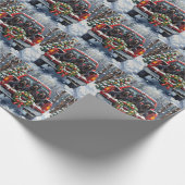 Black Newfoundland Christmas Red Truck Holiday ラッピングペーパー (角)