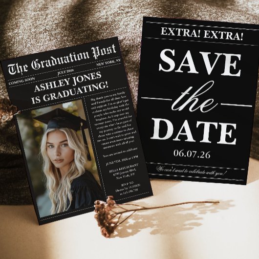 Black Newspaper Photo Graduation 招待状