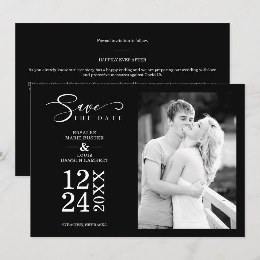 Black Nice Modern Romantic Wedding Photo (正面/裏面)