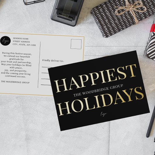 BLACK Non-Photo Business Corporate LOGO HOLIDAY 箔シーズンポストカード