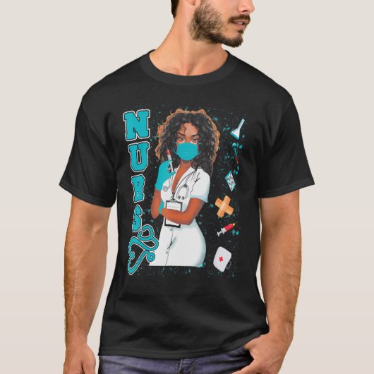 Black Nurse Uniform Face Mask Afro African Black H Tシャツ (正面)