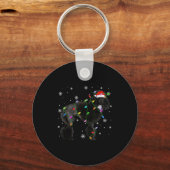 Black Odle Dog Christmas Lights Funny Santa Hat Do キーホルダー (正面)