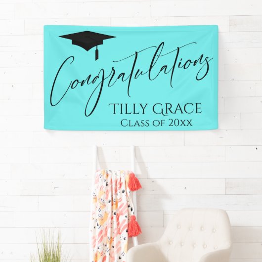 Black on Aquaの卒業生おめでとう 横断幕 (インサイチュ)