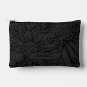 Black on Grey Chrysanthemums with Name アクセサリーポーチ (正面)