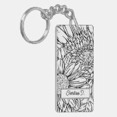 Black on White Chrysanthemums with Photo キーホルダー (正面左)