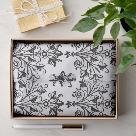 Black on White Elegant Floral Damask 薄葉紙 (ギフト)