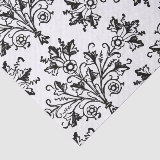 Black on White Elegant Floral Damask 薄葉紙 (詳細)
