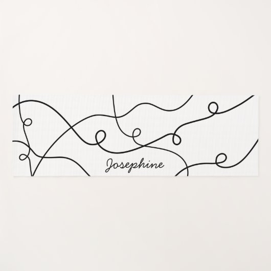 Black On White Geometric Loops Pattern And Name ヨガマット (正面(横))