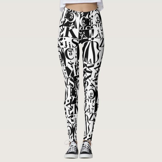 black on white on black leggings レギンス (正面)