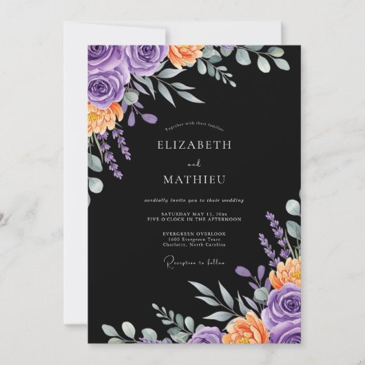 Black Opulent Autumnal Wedding 招待状 (正面)